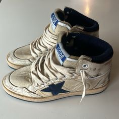 Size 37 Color: White And Dark Blue Brand New!!! Never Worn.With Box Golden Goose Sky Star, Shoes Golden Goose, Goose Shoes, Golden Goose Shoes, Star Sneakers, Walker Boots, Fit N Flare Dress, Golden Goose, Rain And Snow Boots