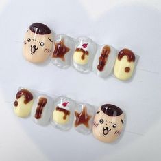 Pudding Nail Art, Food Themed Nails, Juminocore Nails, Cookie Nail Art, Bread Nails, Pudding Nails, Rilakkuma Nails, Cookie Nails, Choco Biscuit