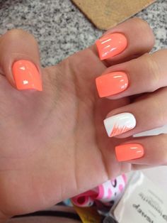 Uñas Color Coral, Orange Nail Design, White Nail Ideas, Coral Nails With Design, Beachy Nails, Orange Nail Designs, Nail Polish Kit, Coral Nails