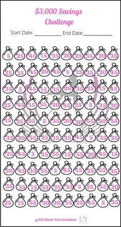 the $ 3, 000 savings challenge is shown in pink and black with numbers on it