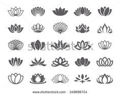 lotus flower icon set in black and white