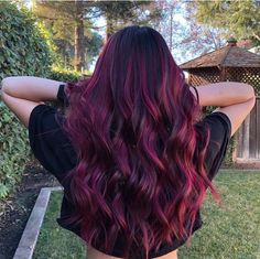 Berry Balayage Hair, Cherry Hair Color Burgundy, Berry Balayage, Red Bayalage Hair, Magenta Balayage, Red Purple Hair, Burgundy Balayage, Red Hair Looks