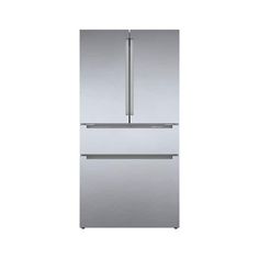 a stainless steel refrigerator freezer with two doors