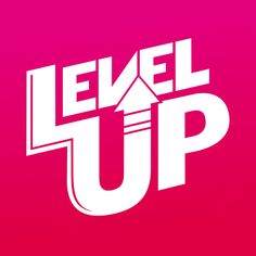 the level up logo on a pink background