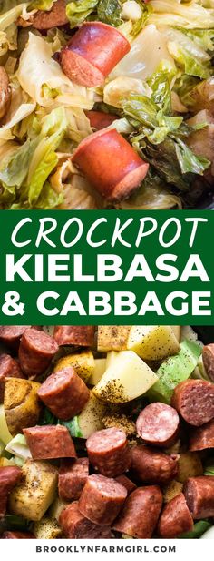 crockpot kielbasa and cabbage with text overlay