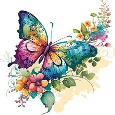 a colorful butterfly with flowers on it's wings