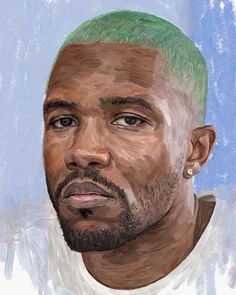 a painting of a man with green hair