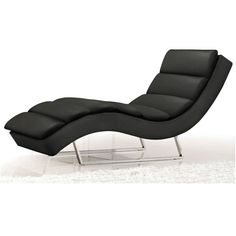 a modern black leather chaise lounge chair