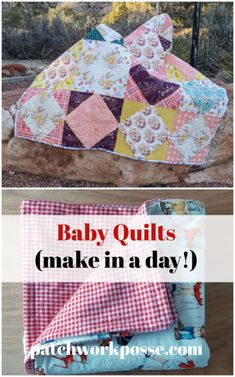 baby quilts made in a day with text overlay that reads baby quilts make in a day