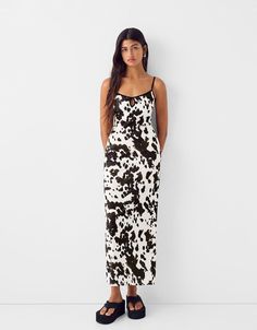 Animal print midi dress - Dresses - Women | Bershka Fitted Printed Midi Dress For Vacation, Printed Knee-length Midi Dress For Summer, Patterned Floral Print Midi Sundress, Vacation Bodycon Sundress, Bodycon Midi Slip Dress, Bodycon Midi Length Slip Dress, Printed Fitted Midi Dress For Day Out, Chic Printed Midi Sundress, Printed Summer Maxi Dress