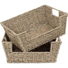 two wicker baskets sitting next to each other