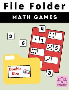 an image of a book cover with numbers and dices on the cover, which reads file folder math games