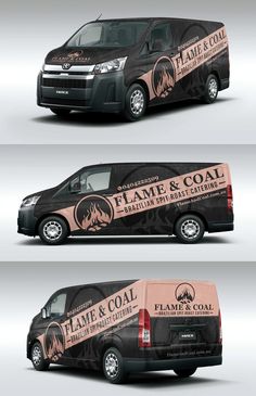 two van wrappers for flame & coal, one is black and the other is pink