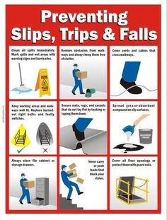 a poster with instructions on how to prevent slips, trips and falls in the workplace