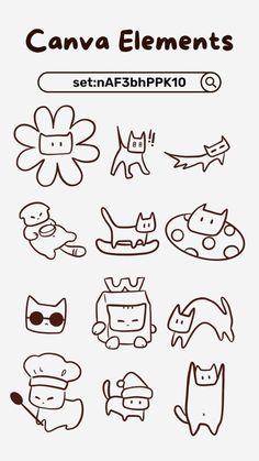 an image of cartoon cats and dogs with text that reads canva elements set 2