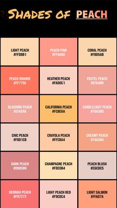 the shades of peaches in different colors and sizes, with text that reads shades of peach