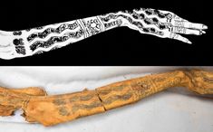 two different images of the same arm, one with an intricate design on it and one with