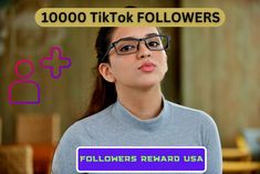 a woman wearing glasses with the words followers reward usa