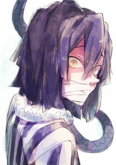 an anime character with purple hair and horns