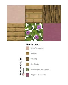 the instructions for how to use blocks used in minecraft, including flowers and plants