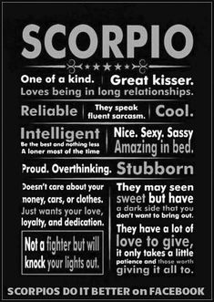 a black and white poster with the words scorpio on it's side