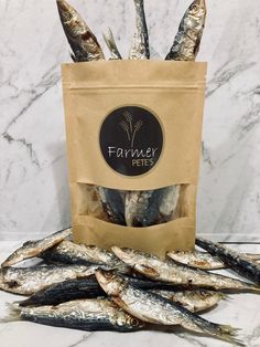 Naturally dehydrated pilchards (fish) dog treats by Farmer Pete's Dehydrated Dog Treats, Canine Nutrition, Dried Dog Treats, Dog Treat Packaging, Light Fish, Dog Soap, Forest Life, Chicken Treats, Dog Training Treats