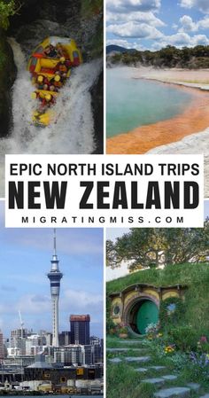 four pictures with the words epic north island trips in new zealand and images of other destinations