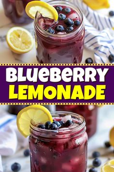 blueberry lemonade in mason jars on a table