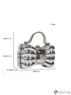 BirdinBag - Stylish Mini Metallic Handbag in Solid Colors Silver Handheld Bag For Shopping, Silver Rectangular Shopping Bag, Silver Rectangular Shoulder Bag With Detachable Handle, Rectangular Silver Shoulder Bag With Detachable Handle, Silver Handheld Shopping Bag, Chic Silver Rectangular Bag, Trendy Silver Bag With Detachable Handle, Trendy Silver Handheld Bag, Silver Handheld Bag For Daily Use