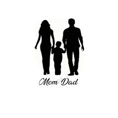 the silhouette of a man and woman holding hands with a child in front of them