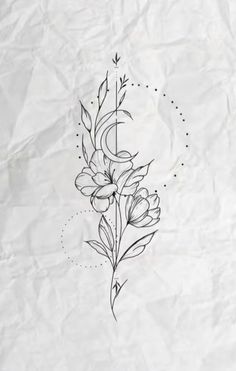 a black and white drawing of flowers on a piece of paper with the word love written in