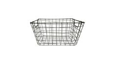 a black wire basket on a white background