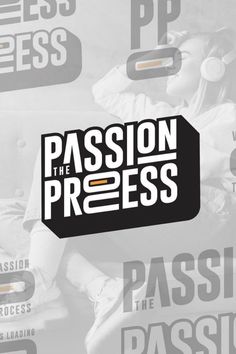 the passion press logo with headphones on it's ears and an image of a woman