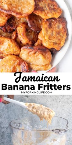 banana fritters in a glass bowl with a spoon