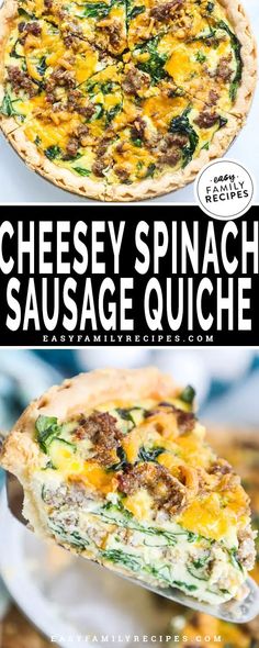 cheesey spinach and sausage quiche is an easy dinner recipe that's ready in under 30 minutes