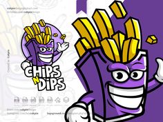 an image of a cartoon character with fries in it's hand and the words chips dis