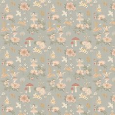 a wallpaper with flowers and fairy figures on it