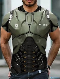 OrcaJump - Mens T-Shirt Crew Neck Black 3D Armor Daily Sports Short Sleeve Print Designer Casual Classic Big and Tall/Summer/Summer Summer Crewneck, Short Sleeve Tops Casual, Body Armour, Sports Prints, Body Armor, Samoa, 3d T Shirts, Printed Sleeves, Big And Tall