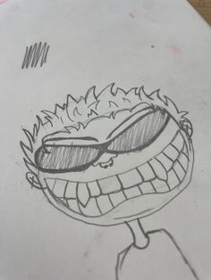 a drawing of a cartoon character with sunglasses on it's head and eyes drawn in pencil