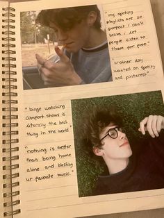 an open notebook with two pictures of harry potter