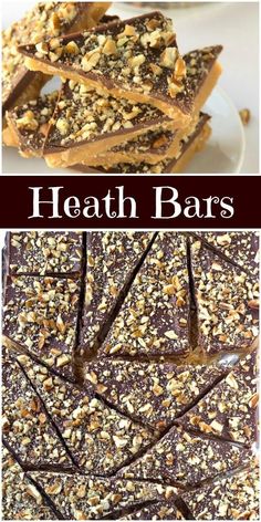 chocolate bars with nuts on top and the words health bars above it in white letters