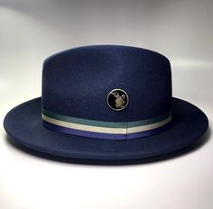 the AUTUMN BLUE Blue Fedora Hat, October Night, Blue Slacks, Hats Design, Autumn Blue