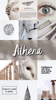 a collage of photos with the words athena