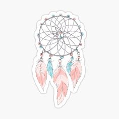 a pink and blue dream catcher sticker on a white background