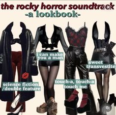 Outfits For Rocky Horror, Rocky Horror Outfit Ideas Women, Disney Villain Outfit Ideas, Rocky Horror Inspired Outfit, Rocky Horror Outfit, Venus Scorpio Style, Maneater Aesthetic Outfits, Rocky Horror Outfit Ideas, Horror Aesthetic Outfits