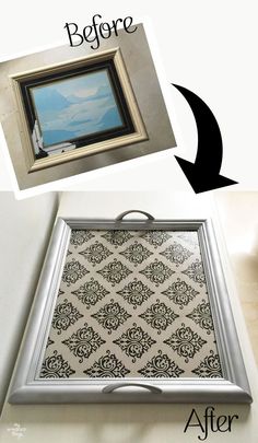 the before and after photo shows how to paint an old window frame with decorative stencils