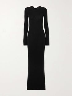 Shop SAINT LAURENT Open-back wool, cashmere and silk-blend maxi dress, Explore the latest SAINT LAURENT women's collection today on NET A PORTER Long Tight Black Dress, Saint Laurent Clothes, Minimal Dress, Modesty Outfits, Black Dress Outfits, Event Dresses, Long Sleeve Maxi Dress, Black Maxi Dress, Net A Porter