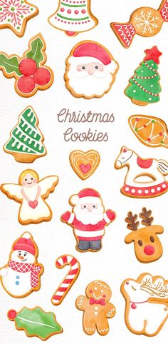 christmas cookies are arranged in different shapes and sizes