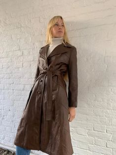 Women Long Coat Trench Coat Women 80s Brown Vintage Double Breast Belted Maxi Leather Jacket Belted Fashion Trench Jacket Autumn Fall Outfit - Etsy Canada Modern 70s Fashion, 70s Trench Coat, Women Long Coat, Vintage Fashion 80s, Classic Trench Coat, Long Coat Women, Fall 24, Chic Shop, Trench Jacket