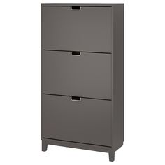 a gray filing cabinet with three drawers